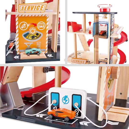 Hape Gearhead Stunt Garage Wooden High-Rise Car Parking Lot